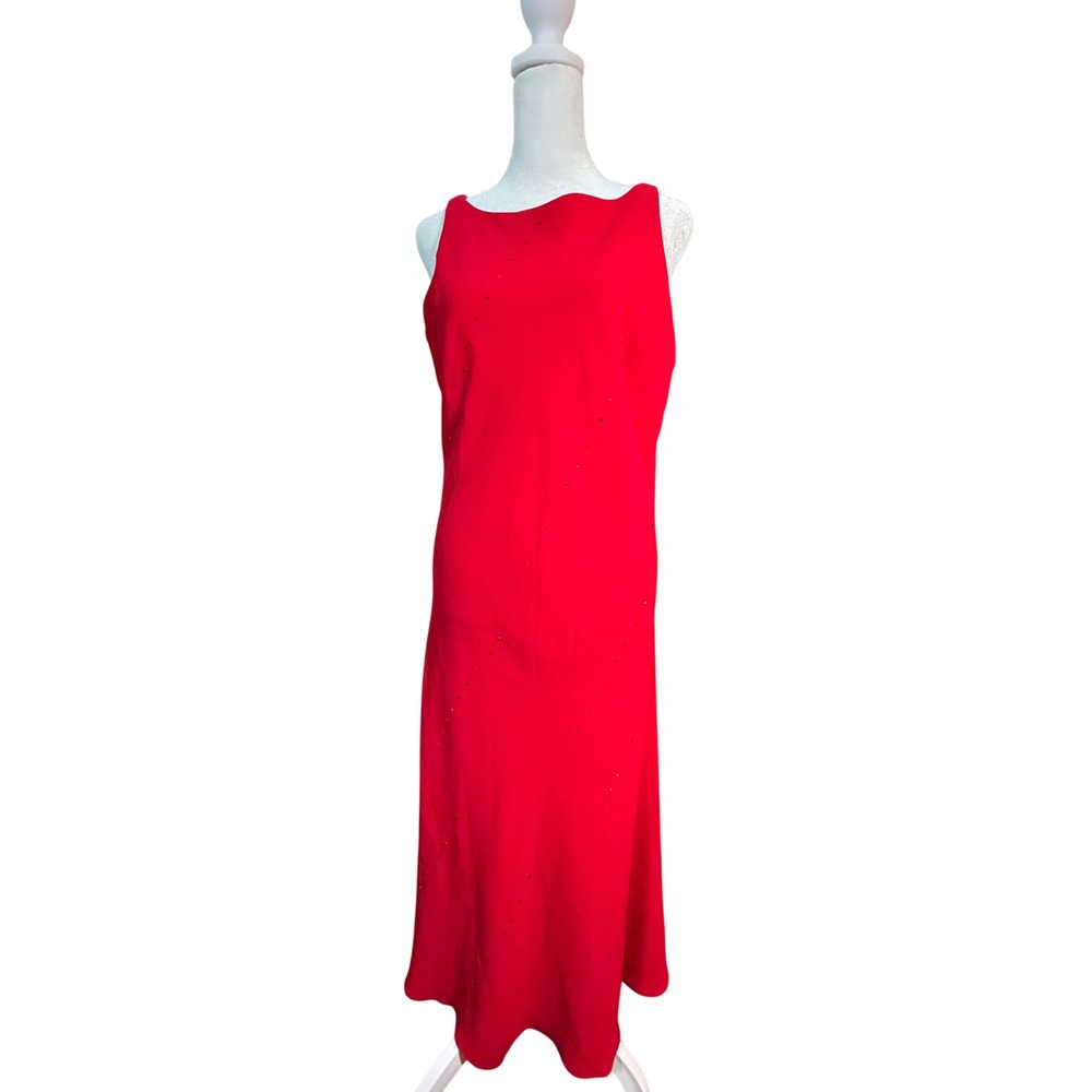 Repair Project Red Rhinestone Embellished Sleeveless Maxi Dress Scoop Neck